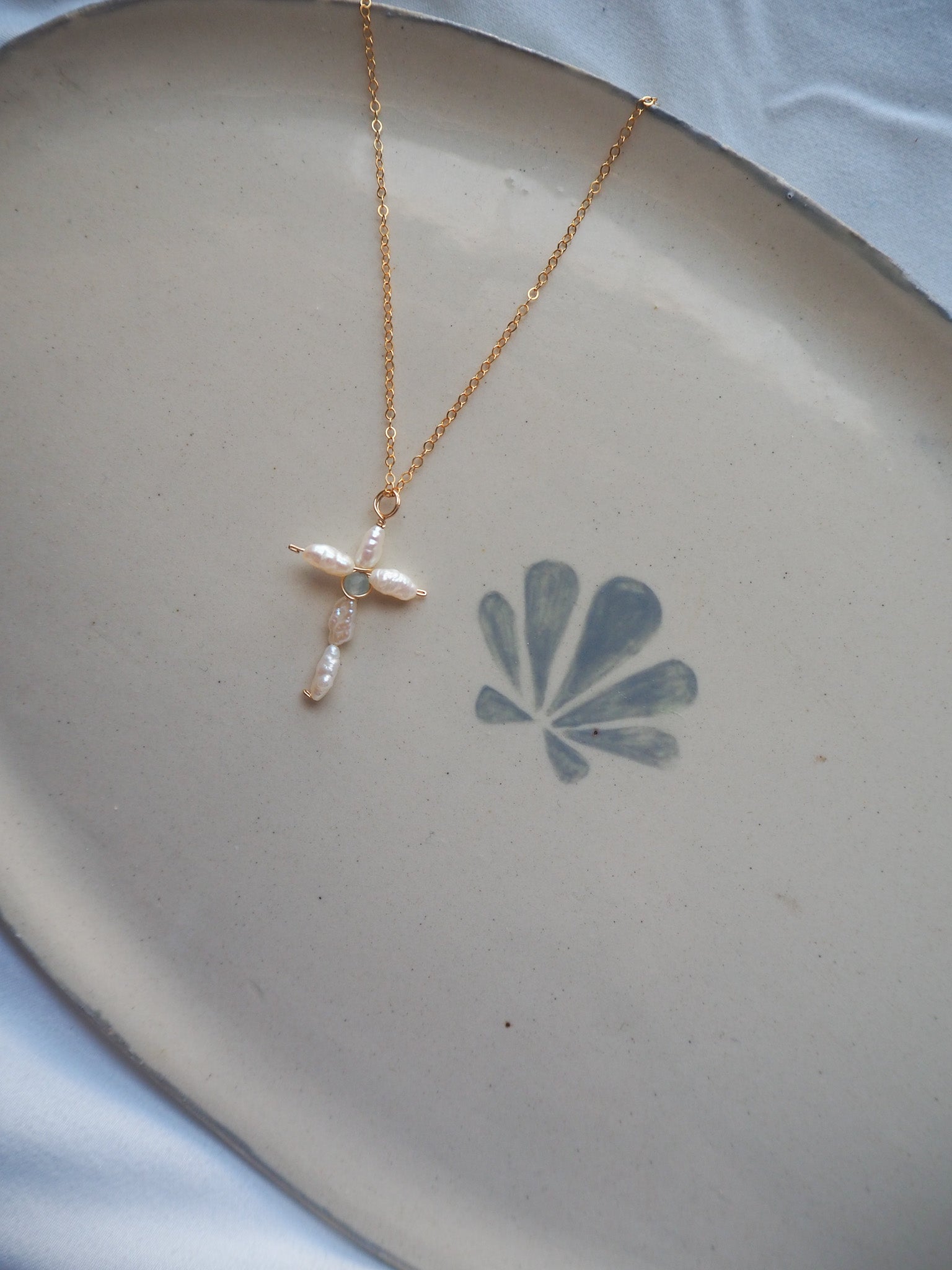 Dainty Pearl Cross Necklace | Gold-Filled