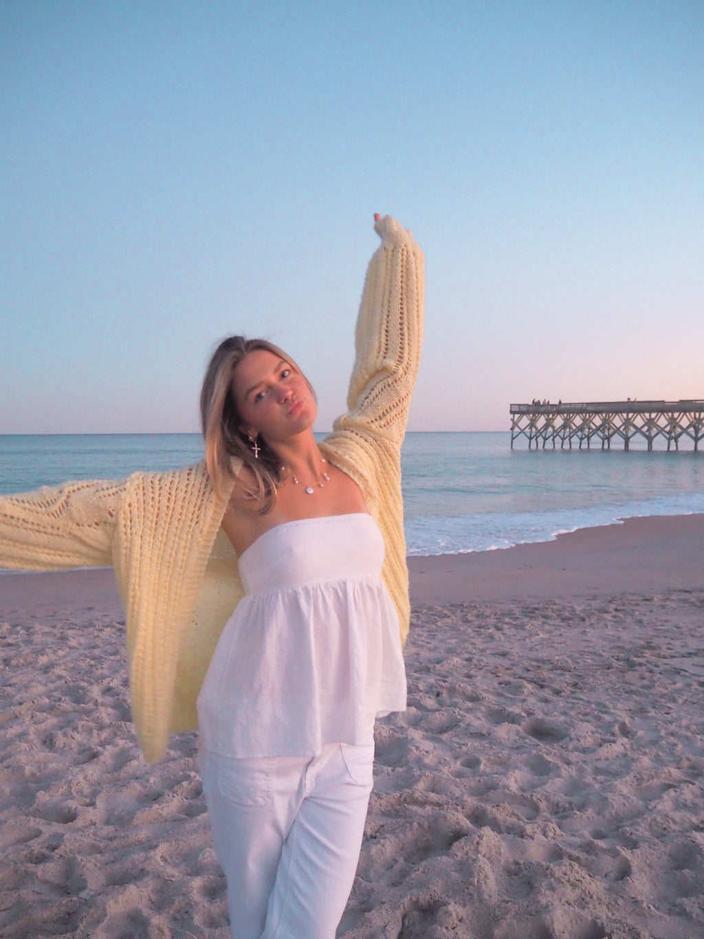 Isla Pearl Necklace handcrafted handmade jewelry worn at the beach with layered freshwater pearls