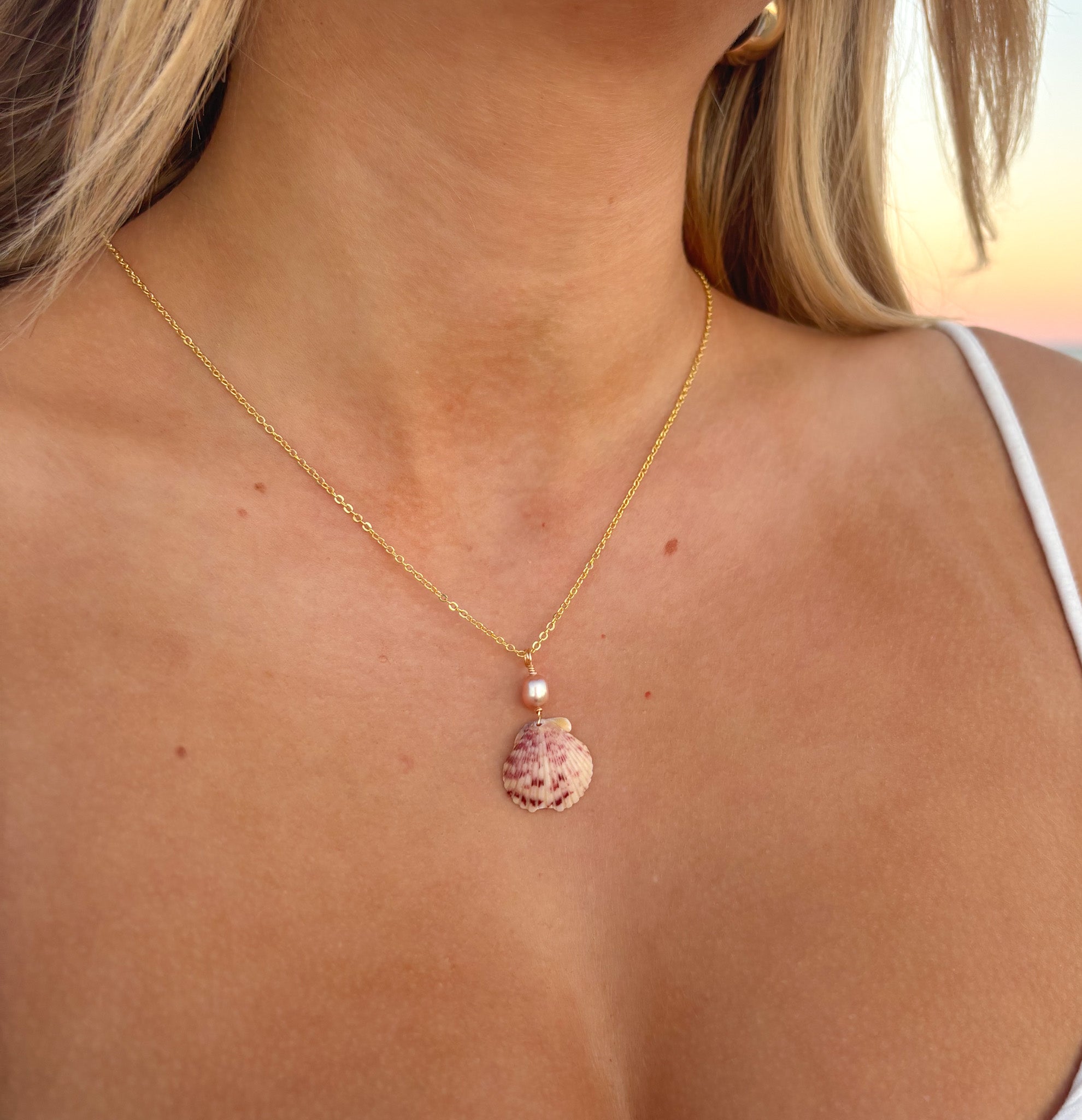 Rosie Bay scallop shell pearl necklace beach jewelry with real shell pendant and gold chain